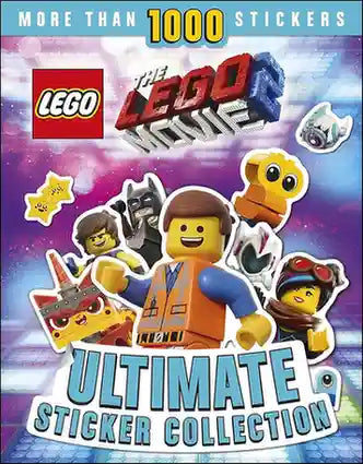 Cover of 'The LEGO Movie 2' Ultimate Sticker Collection with characters and text on a purple background.
