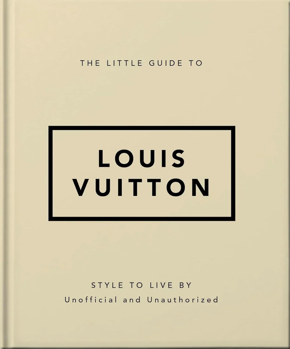Beige book cover with 'Louis Vuitton' branding and text